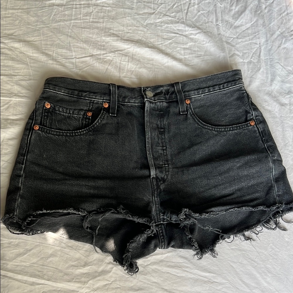 Levi's Black Jean Shorts Distressed High-Waisted